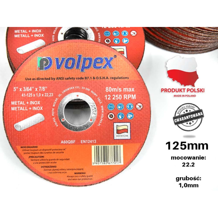 Tarcza do cięcia metalu inox 125 mm - VOLPEX