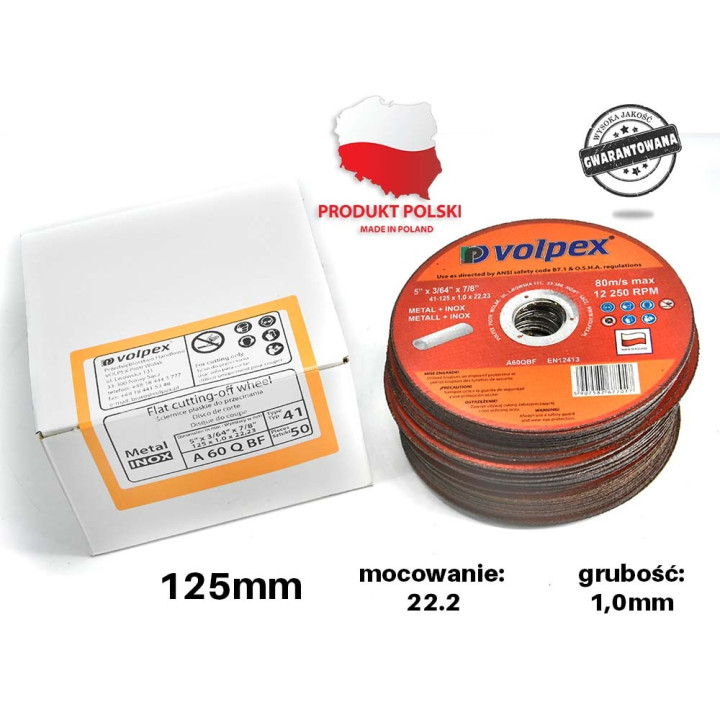 Zestaw 50 tarcz do cięcia metalu inox 125 mm - VOLPEX