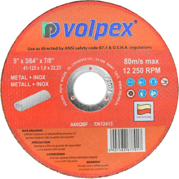 Tarcza do cięcia metalu inox 125 mm - VOLPEX