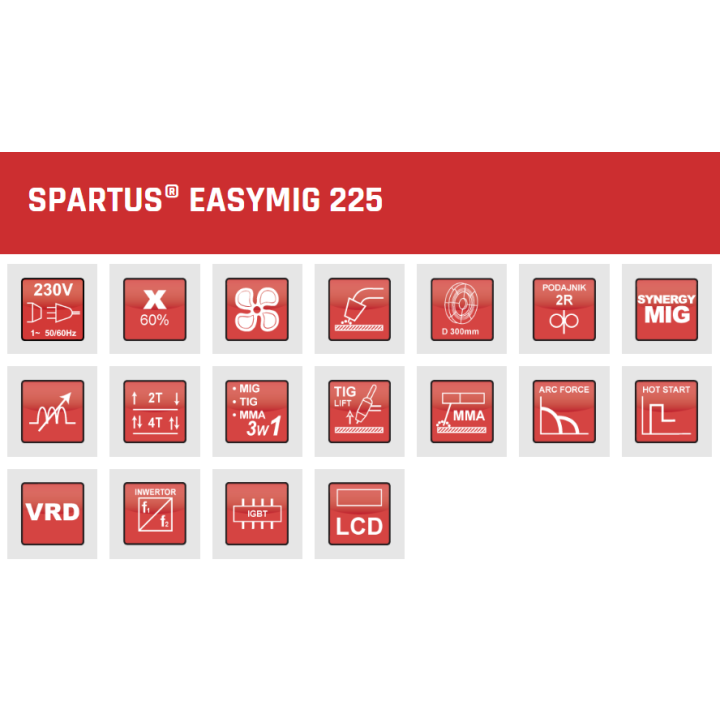 Spawarka inwertorowa 230 V, EasyMIG 225 - SPARTUS
