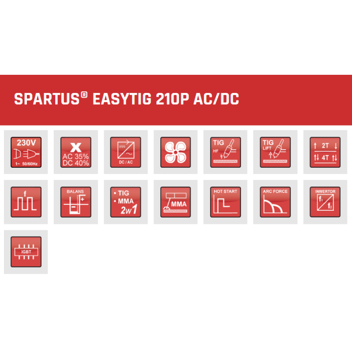 Spawarka inwertorowa 230 V, EasyTIG 210P AC/DC - SPARTUS