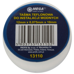 Taśma teflonowa 12 mm x 10 m, Mega - 13110