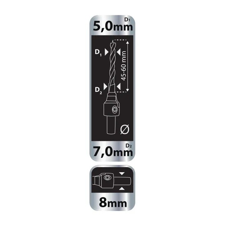 Wiertło do konfirmatów 5.0 dla 7.0 mm, Dedra - WDK5070