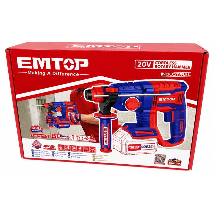 Młotowiertarka 20 V, 2.0 J, EMTOP - ELRH20208