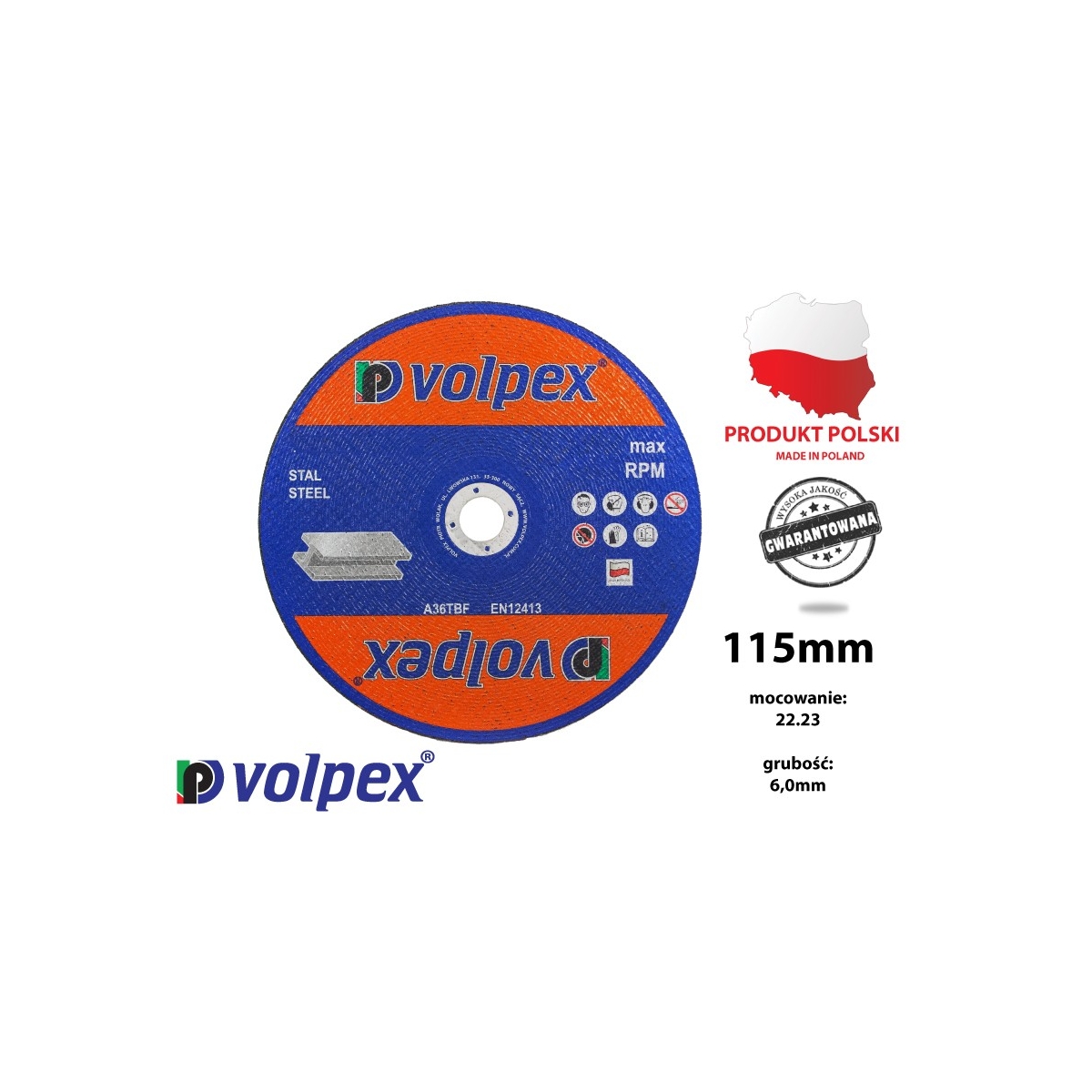 Tarcza szlifierska do metalu 115 mm - VOLPEX Tarcza szlifierska do metalu 115 mm - VOLPEX